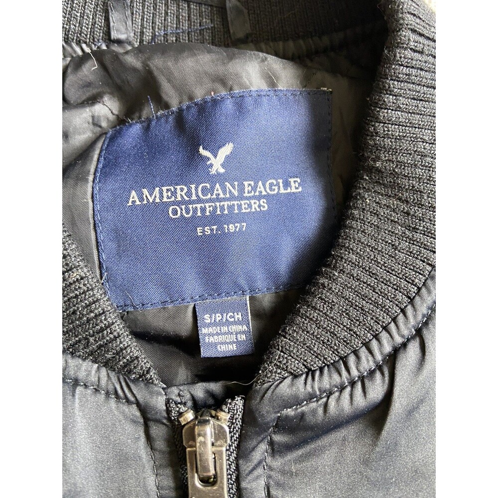 American Eagle‎ Bomber Jacket Womens Size S Black Zip Up Lightweight Streetwear - Picture 6 of 11